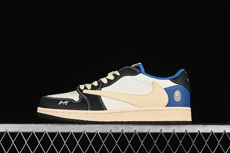 All categories Air Jordan Jordan series basketball shoes Air Jordan 1 Low High-end customized low-top sneakers Travis Scott x Fragment Design x Air Jordan 1 Low OG SP AJ1 Joe 1 Bape joint-crocodile skin black and white blue low-top cultural casual sneakers XZ2828-001
